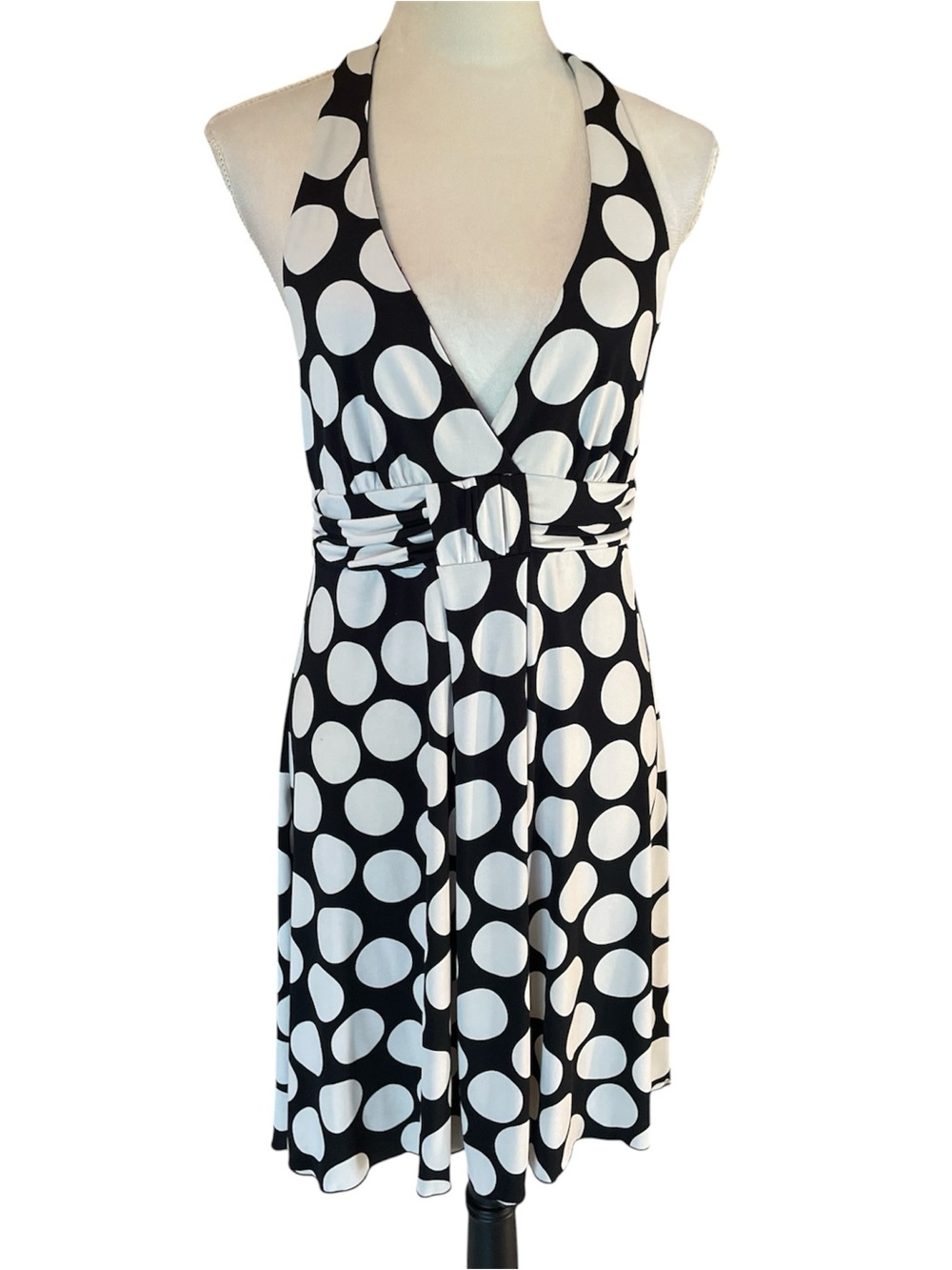 Speechless Y2K black & white large polka dot flowy halter dress